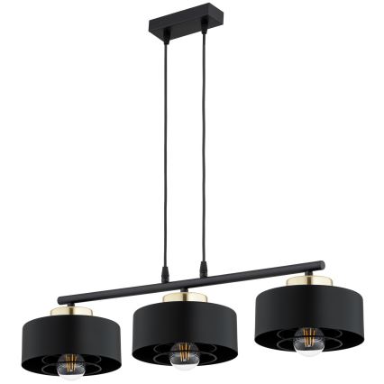 Brilagi - Lysekrone med wireophæng SPRING 3xE27/60W/230V sort/guld