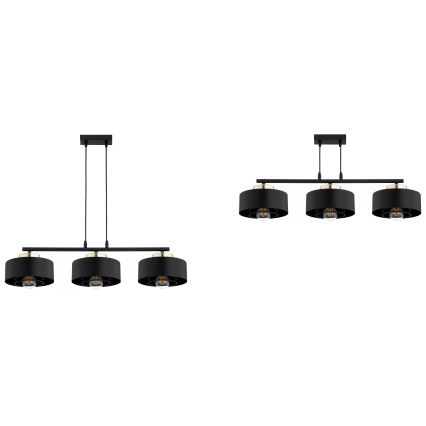 Brilagi - Lysekrone med wireophæng SPRING 3xE27/60W/230V sort/guld