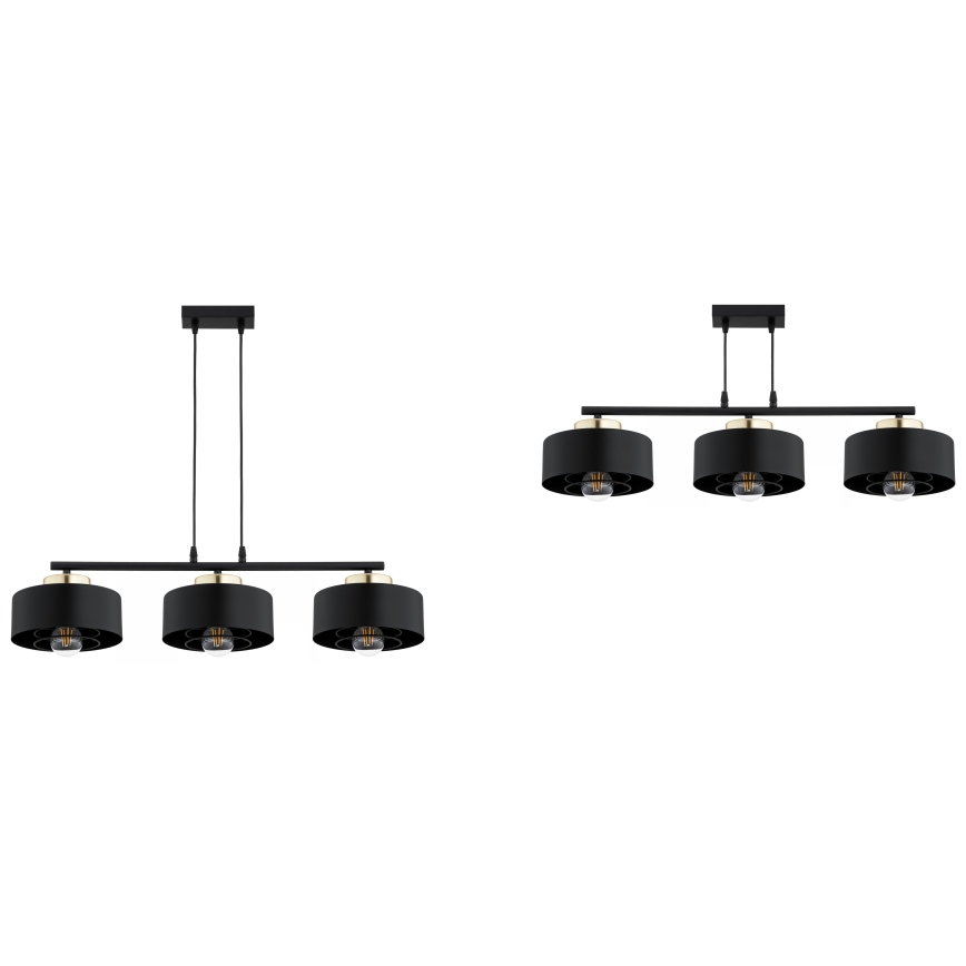 Brilagi - Lysekrone med wireophæng SPRING 3xE27/60W/230V sort/guld