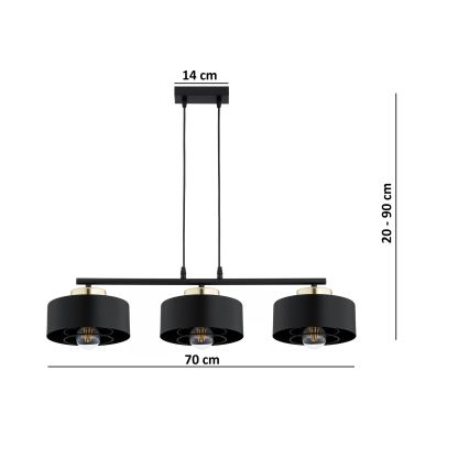 Brilagi - Lysekrone med wireophæng SPRING 3xE27/60W/230V sort/guld