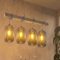 BRILAGI - Lysekrone med wireophæng WOOD GLASS 4xE27/60W/230V fyrretræ/grå/røggrå