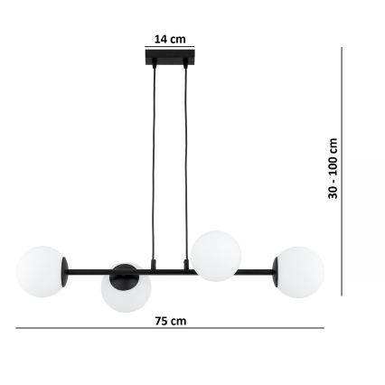Brilagi - Lysekrone på kabel MILO 4xE27/60W/230V sort