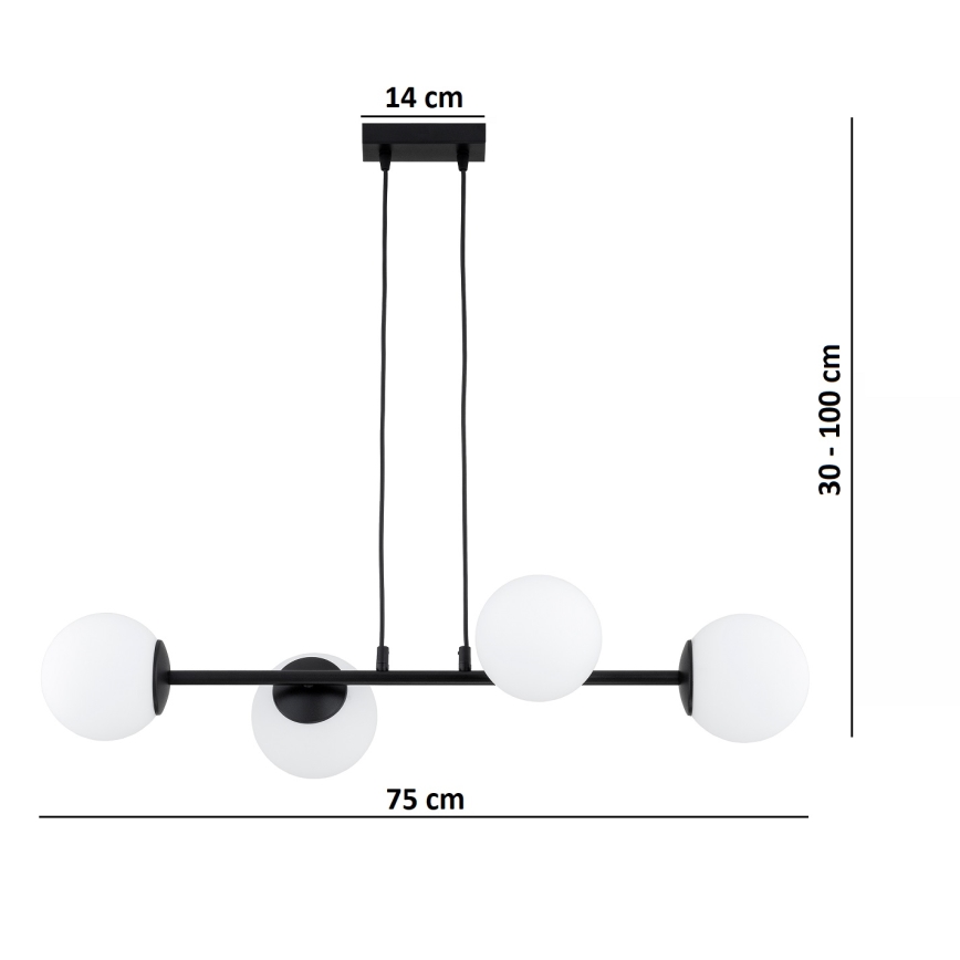 Brilagi - Lysekrone på kabel MILO 4xE27/60W/230V sort