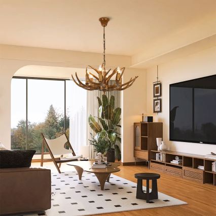 Brilagi - Lysekrone på kæde DEER 6xE14/10W/230V Ø 70 cm i gevir-design