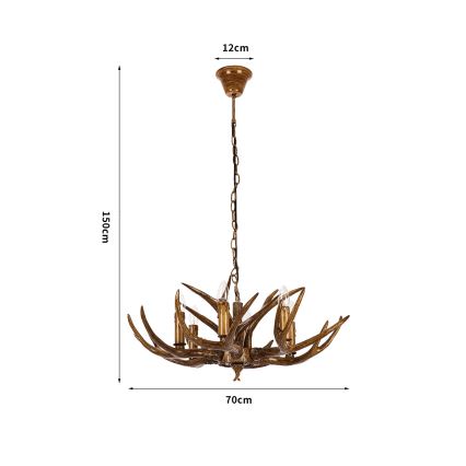 Brilagi - Lysekrone på kæde DEER 6xE14/10W/230V Ø 70 cm i gevir-design