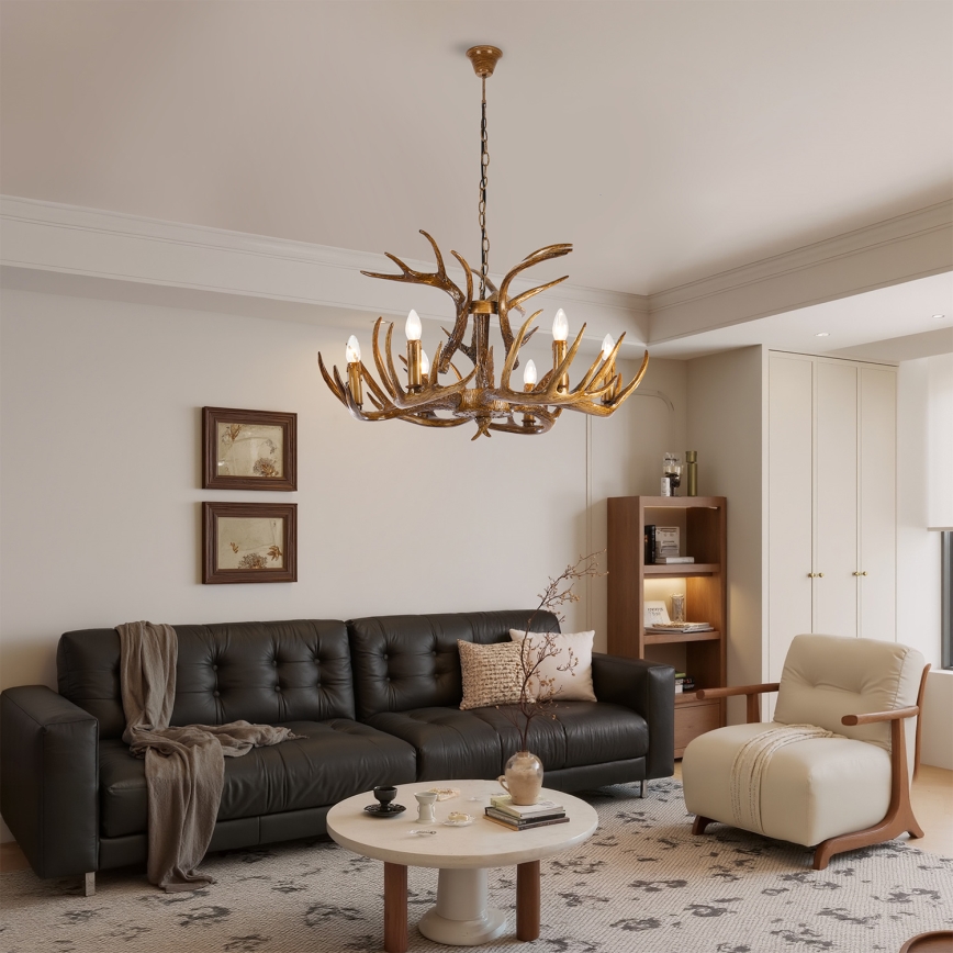 Brilagi - Lysekrone på kæde DEER 6xE14/10W/230V Ø 80 cm med gevir