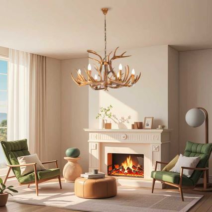 Brilagi - Lysekrone på kæde DEER 6xE14/10W/230V Ø 80 cm med gevir