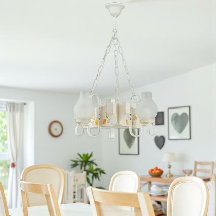 Brilagi - Lysekrone på kæde QUEEN 3xE14/40W/230V bøg/cremefarvet