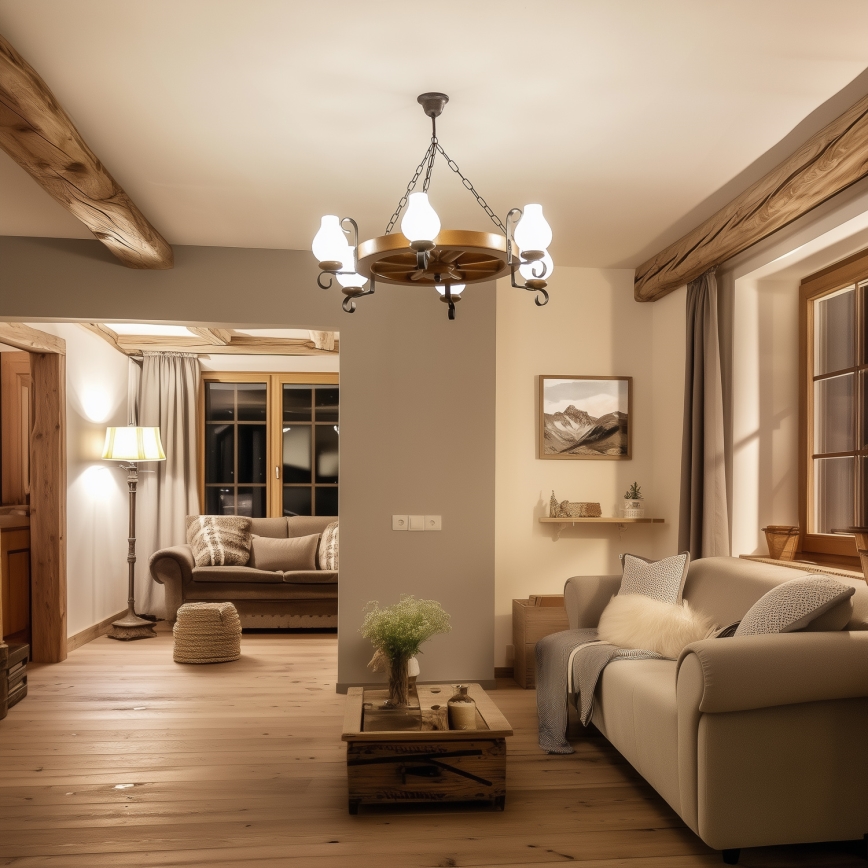 Brilagi - Lysekrone på kæde ROATA 6xE14/40W/230V Ø 70 cm bøg/valnød