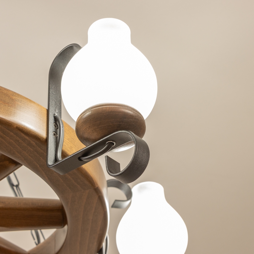 Brilagi - Lysekrone på kæde ROATA 6xE14/40W/230V Ø 70 cm bøg/valnød