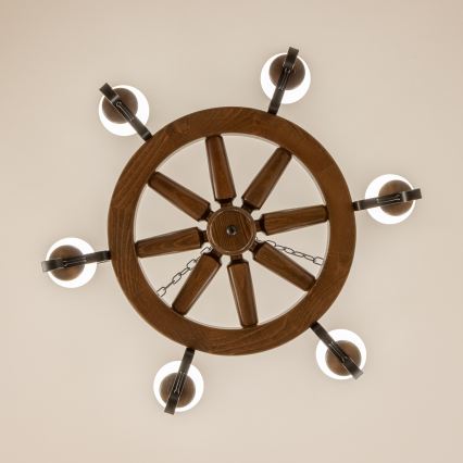 Brilagi - Lysekrone på kæde ROATA 6xE14/40W/230V Ø 70 cm bøg/valnød