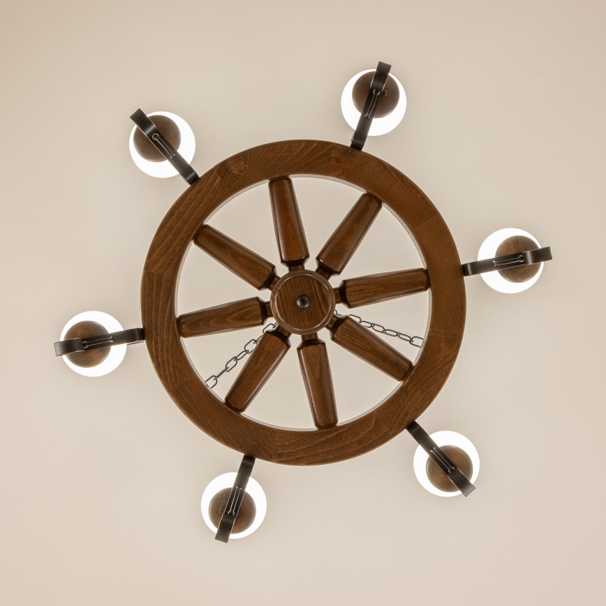 Brilagi - Lysekrone på kæde ROATA 6xE14/40W/230V Ø 70 cm bøg/valnød