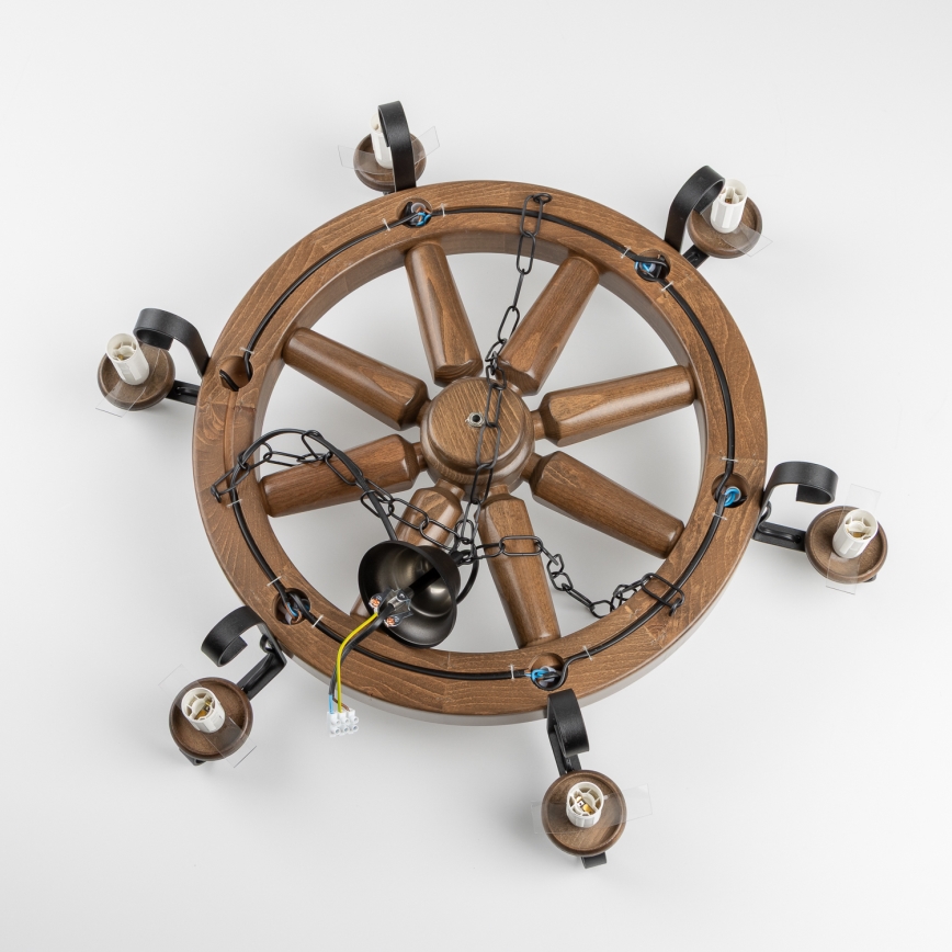 Brilagi - Lysekrone på kæde ROATA 6xE14/40W/230V Ø 70 cm bøg/valnød