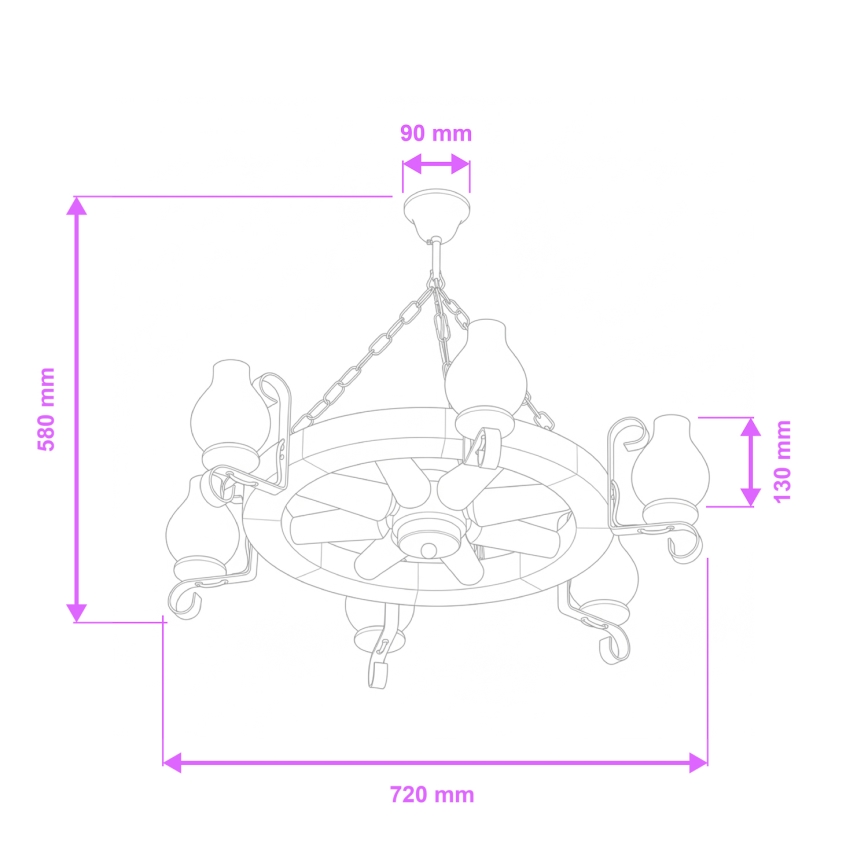 Brilagi - Lysekrone på kæde ROATA 6xE14/40W/230V Ø 70 cm bøg/valnød