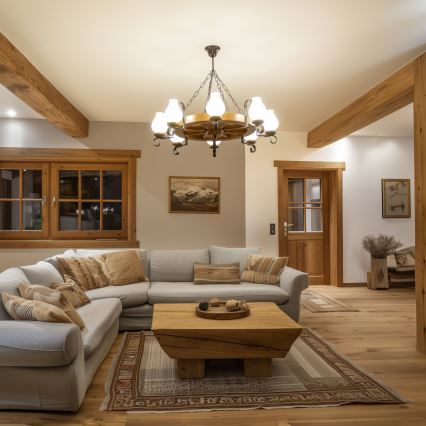 Brilagi - Lysekrone på kæde ROATA 8xE14/40W/230V Ø 70 cm bøg/valnød