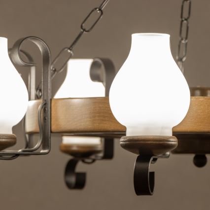 Brilagi - Lysekrone på kæde ROATA 8xE14/40W/230V Ø 70 cm bøg/valnød