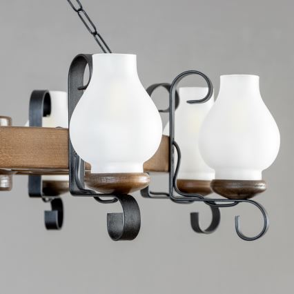 Brilagi - Lysekrone på kæde ROATA 8xE14/40W/230V Ø 70 cm bøg/valnød