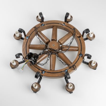 Brilagi - Lysekrone på kæde ROATA 8xE14/40W/230V Ø 70 cm bøg/valnød