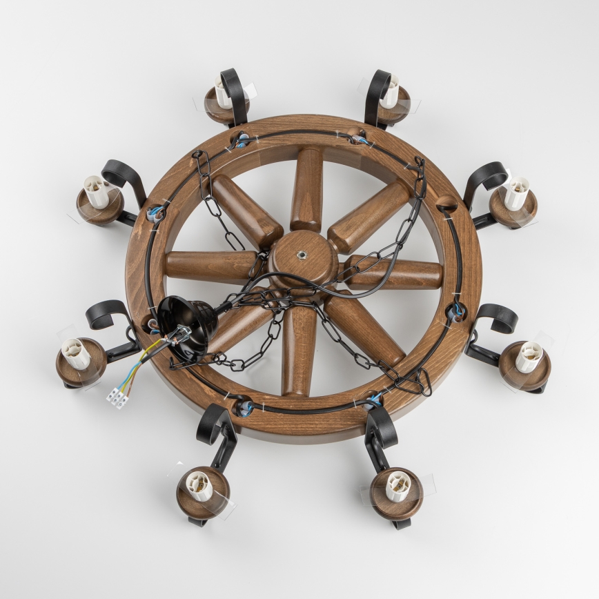 Brilagi - Lysekrone på kæde ROATA 8xE14/40W/230V Ø 70 cm bøg/valnød