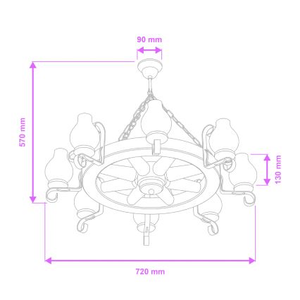 Brilagi - Lysekrone på kæde ROATA 8xE14/40W/230V Ø 70 cm bøg/valnød