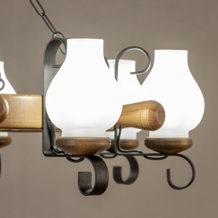 Brilagi - Lysekrone på kæde TIMONA 8xE14/40W/230V Ø 70 cm bøg/valnød