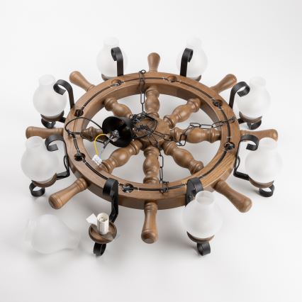 Brilagi - Lysekrone på kæde TIMONA 8xE14/40W/230V Ø 70 cm bøg/valnød