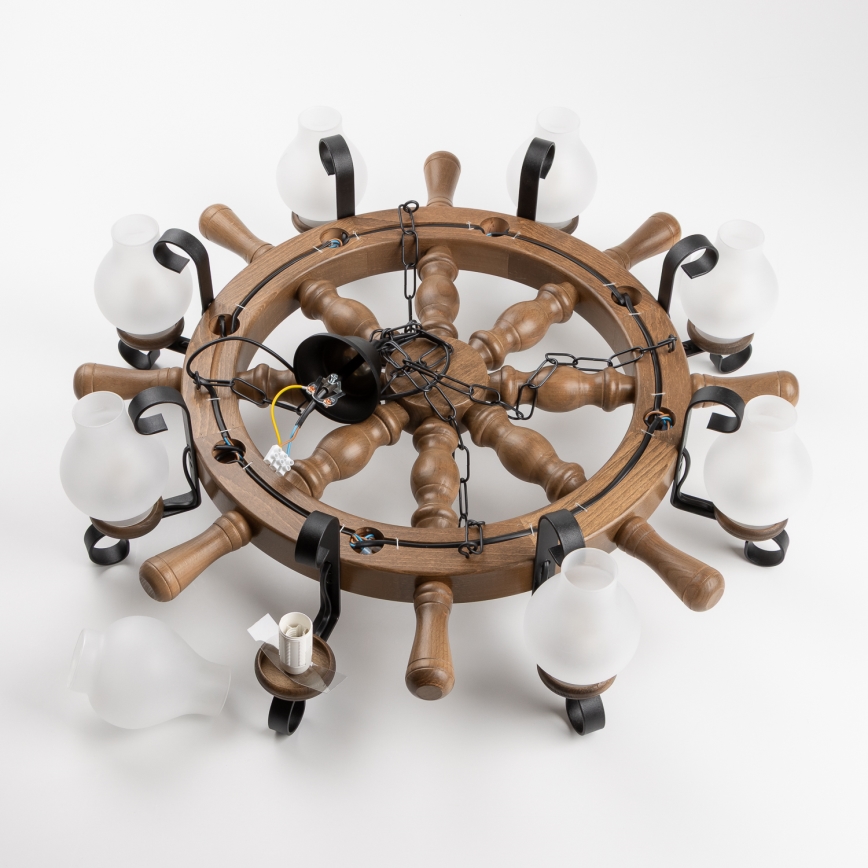 Brilagi - Lysekrone på kæde TIMONA 8xE14/40W/230V Ø 70 cm bøg/valnød