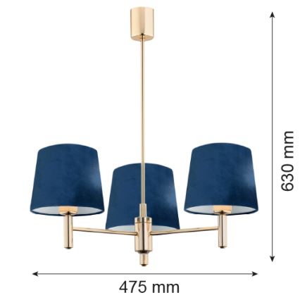 Brilagi - Lysekrone på stang MONTE 3xE27/15W/230V blå/guld