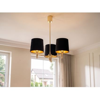 Brilagi - Lysekrone på stang MONTE 3xE27/60W/230V sort/guld