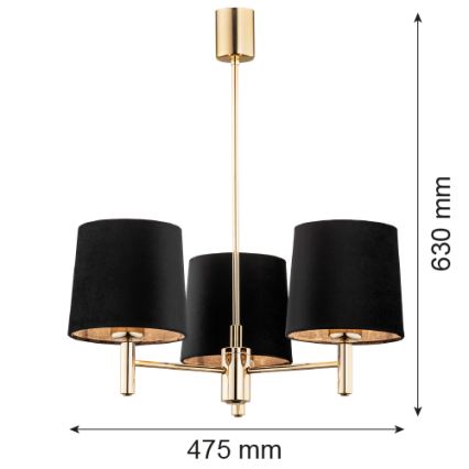 Brilagi - Lysekrone på stang MONTE 3xE27/60W/230V sort/guld