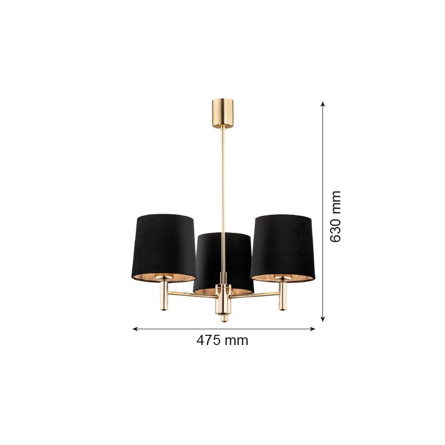 Brilagi - Lysekrone på stang MONTE 3xE27/60W/230V sort/guld