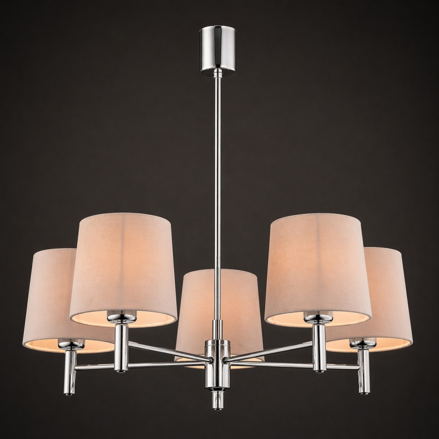 Brilagi - Lysekrone på stang MONTE 5xE27/15W/230V beige/blank krom