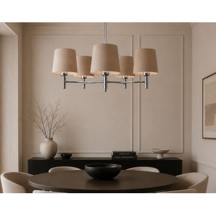 Brilagi - Lysekrone på stang MONTE 5xE27/15W/230V beige/blank krom