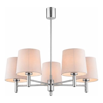 Brilagi - Lysekrone på stang MONTE 5xE27/60W/230V beige/blank krom