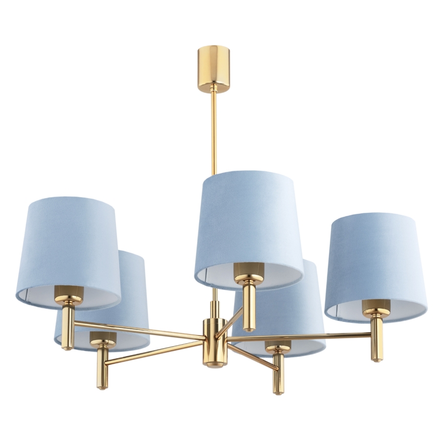 Brilagi - Lysekrone på stang MONTE 5xE27/60W/230V blå/guld