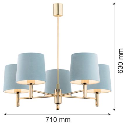 Brilagi - Lysekrone på stang MONTE 5xE27/60W/230V blå/guld
