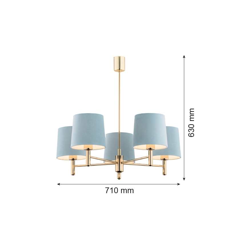 Brilagi - Lysekrone på stang MONTE 5xE27/60W/230V blå/guld