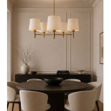 Brilagi - Lysekrone på stang MONTE 5xE27/60W/230V creme/guld