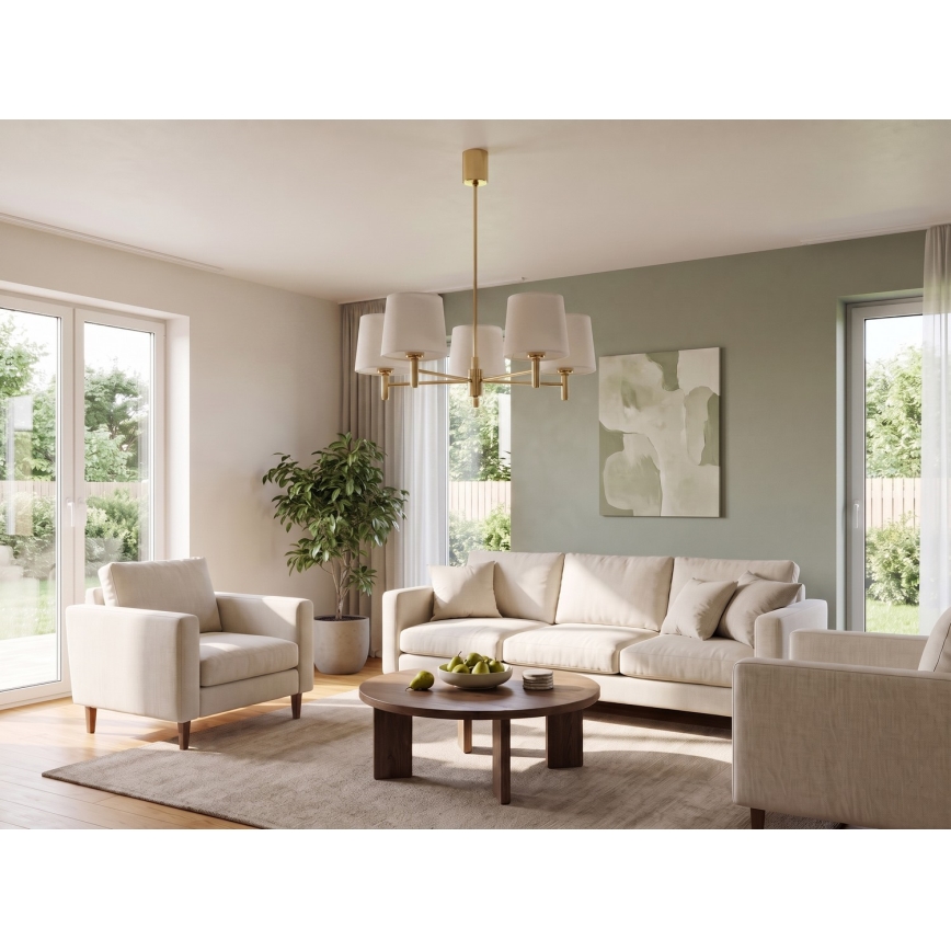 Brilagi - Lysekrone på stang MONTE 5xE27/60W/230V creme/guld