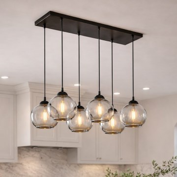 Brilagi - Lysekrone på wire DIOR 6xE27/60W/230V sort/røggrå
