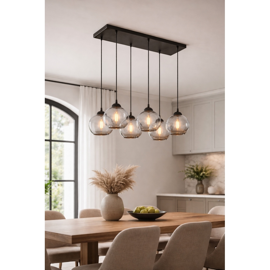 Brilagi - Lysekrone på wire DIOR 6xE27/60W/230V sort/røggrå