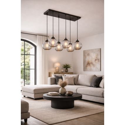 Brilagi - Lysekrone på wire DIOR 6xE27/60W/230V sort/røggrå