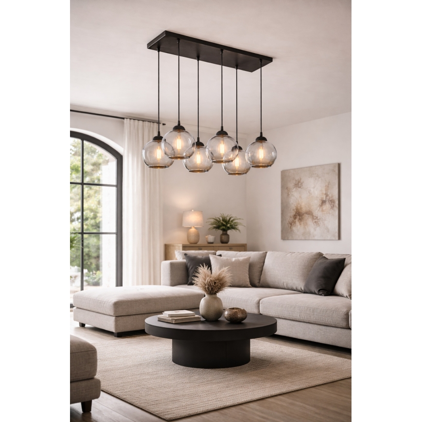 Brilagi - Lysekrone på wire DIOR 6xE27/60W/230V sort/røggrå