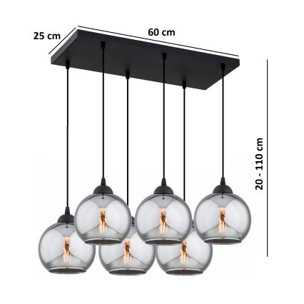 Brilagi - Lysekrone på wire DIOR 6xE27/60W/230V sort/røggrå