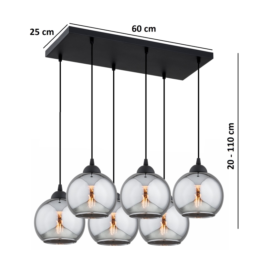 Brilagi - Lysekrone på wire DIOR 6xE27/60W/230V sort/røggrå