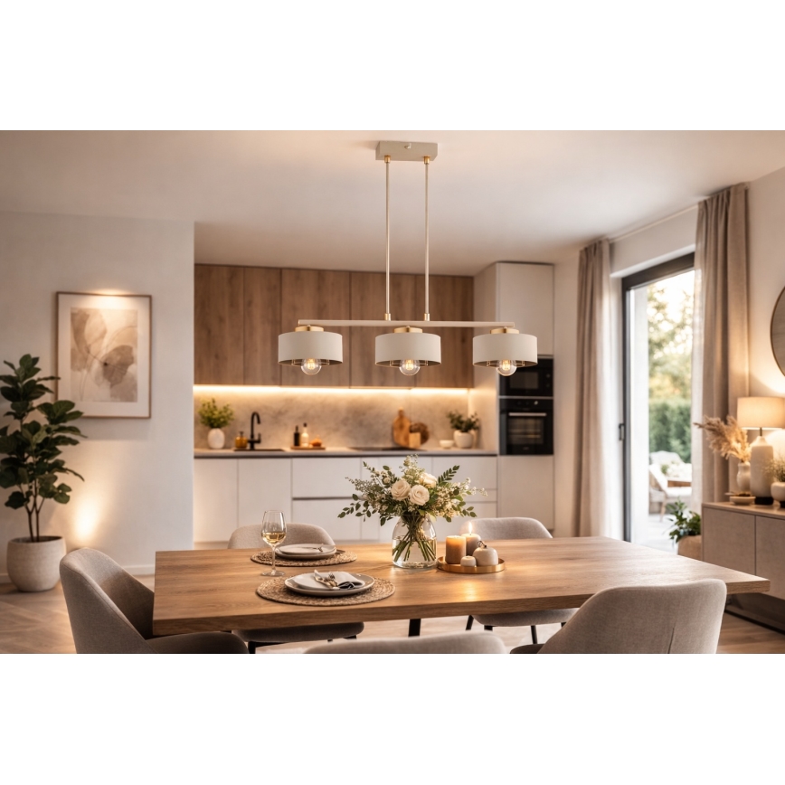 Brilagi - Lysekrone på wire SPRING 3xE27/60W/230V beige/guld