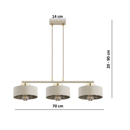 Brilagi - Lysekrone på wire SPRING 3xE27/60W/230V beige/guld