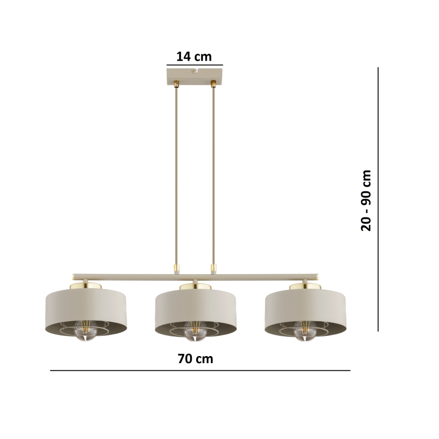 Brilagi - Lysekrone på wire SPRING 3xE27/60W/230V beige/guld