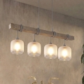 BRILAGI - Lysekrone på wire WOOD GLASS 4xE27/60W/230V fyr/grå/hvid
