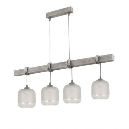 BRILAGI - Lysekrone på wire WOOD GLASS 4xE27/60W/230V fyr/grå/hvid
